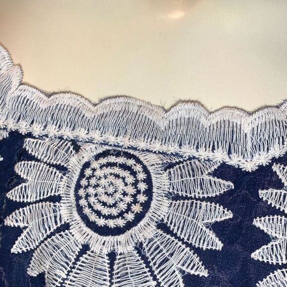 Betsey Johnson Sheer Layered Floral Crochet A-Line Dress Navy Size - Picture 9 of 16